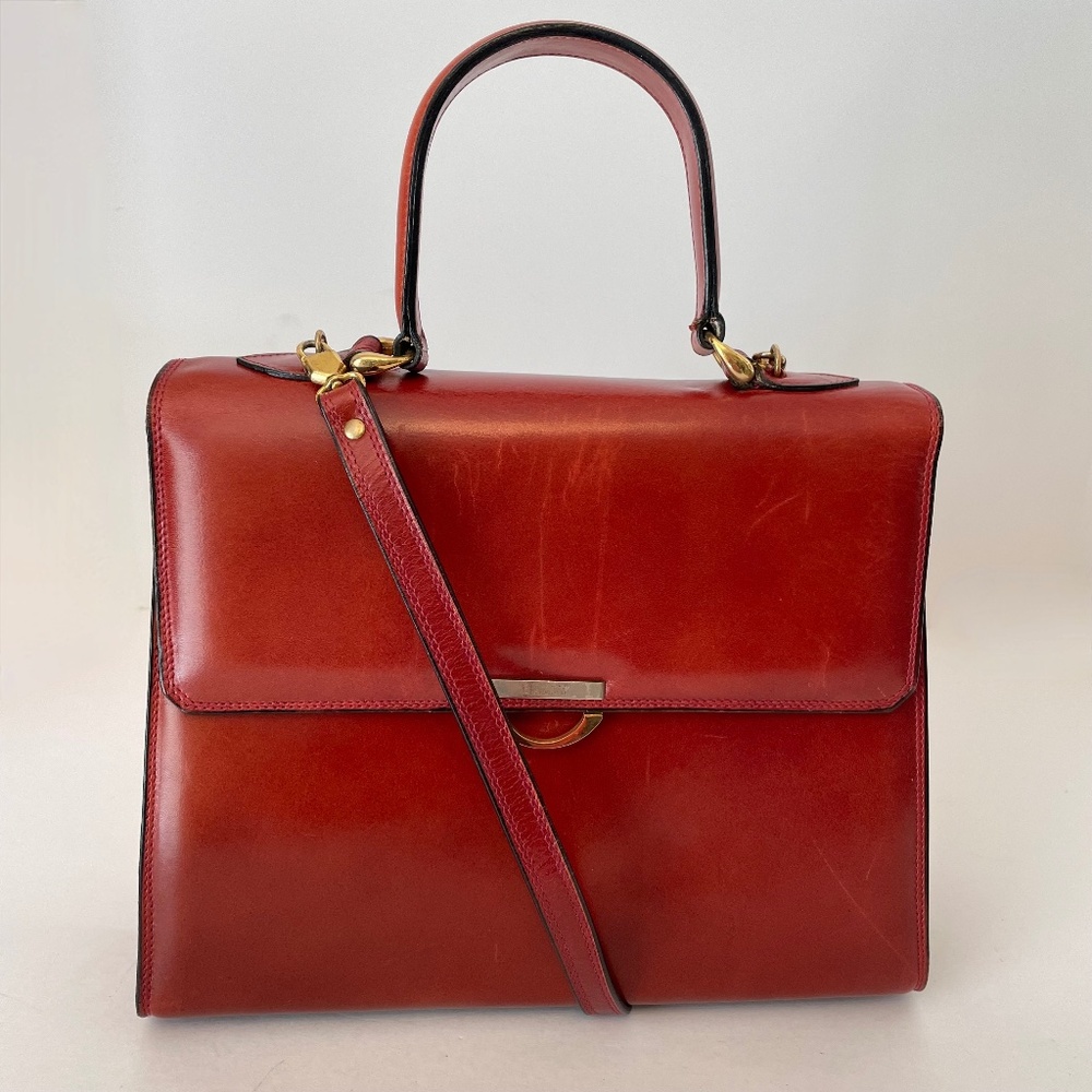 Bally Vintage Burnt Sienna Brown Leather Top Handle Shoulder Bag w/strap